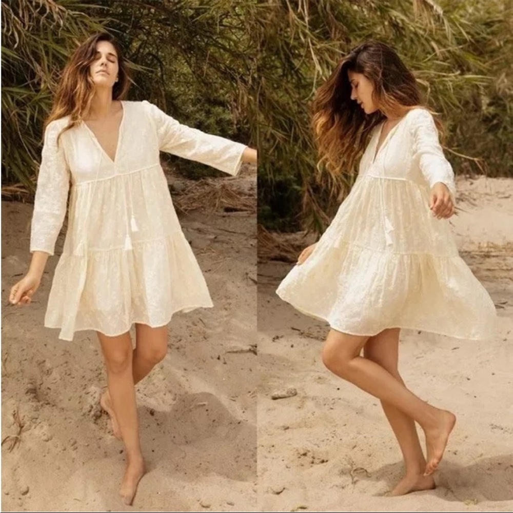 Christy Dawn the phoenix dress vintage embroidered cream M/L - Picture 2 of 9